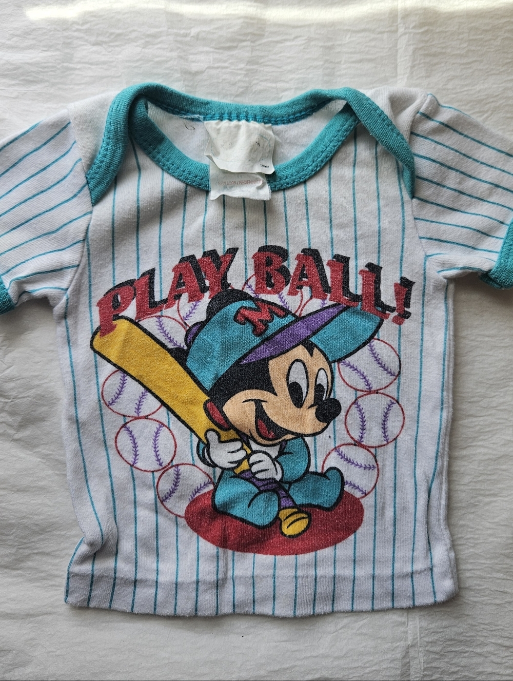 Disney White Teal Play Ball Mickey T-shirt